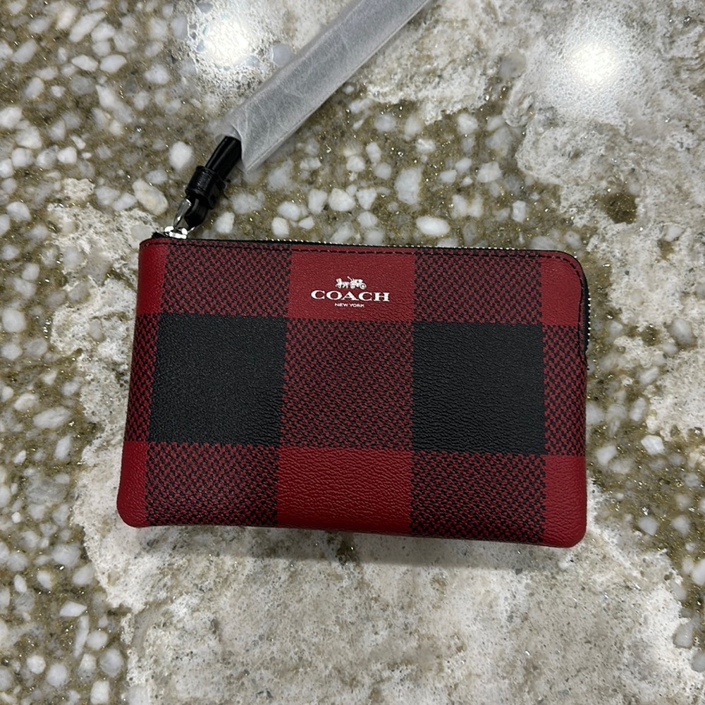 NWT Coach Buffalo Plaid Wristlet
